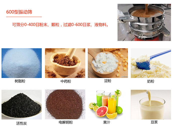 　直徑600型振動(dòng)篩使用的行業(yè)：食品行業(yè)，化工行業(yè)，制藥行業(yè)。
