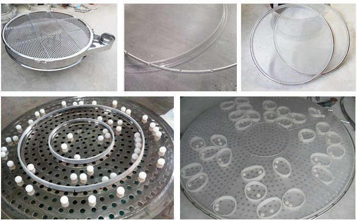 旋振篩換網(wǎng)1，去除舊網(wǎng)。2，將新的篩網(wǎng)平鋪在網(wǎng)架上。3，用束環(huán)固定篩網(wǎng)。3，拉緊篩網(wǎng)并擰緊束環(huán)，換網(wǎng)完成。