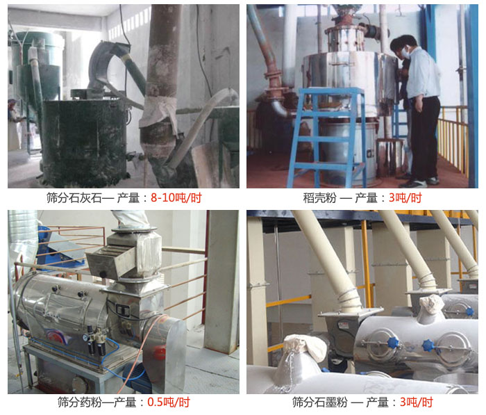 氣旋篩分機篩分石灰石，藥粉，石墨粉，稻殼粉等案例現(xiàn)場