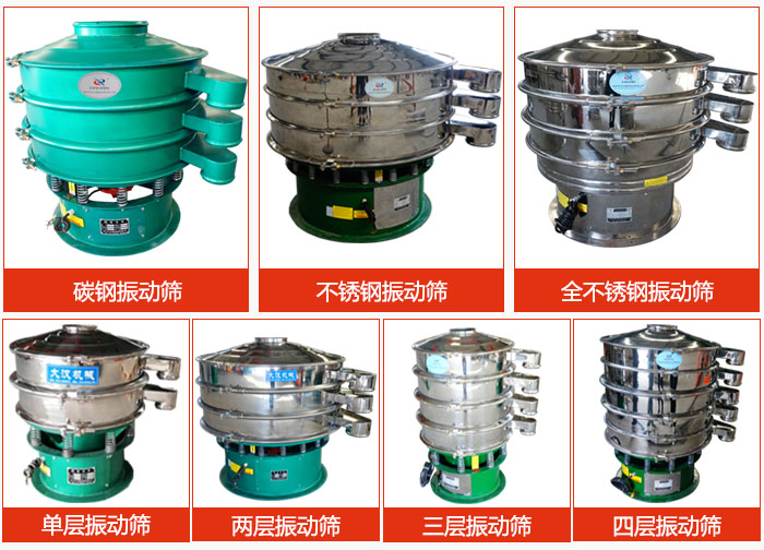 陶瓷粉振動篩不同材質(zhì)，不同層級產(chǎn)品圖片展示。