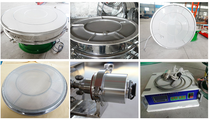 超聲波旋振篩網(wǎng)架，篩框，超聲波換能器，超聲波電源等細(xì)節(jié)展示。