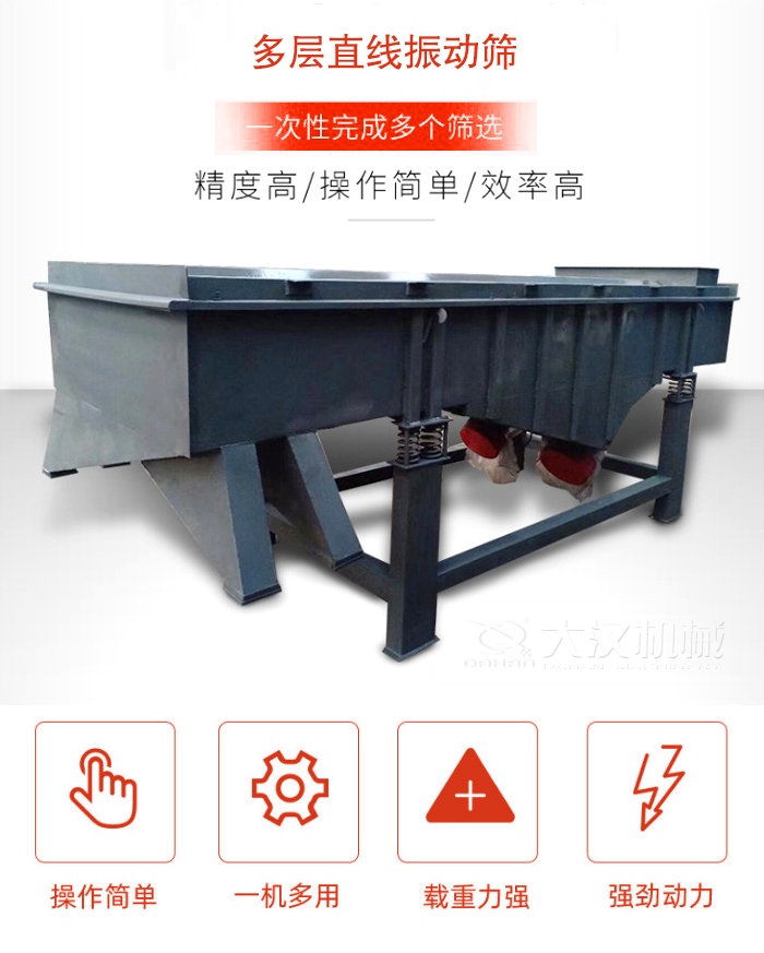 多層直線振動(dòng)篩篩分精度高，操作簡(jiǎn)單，效率高，一次性完成多種篩選。