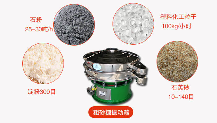 　粗砂糖振動篩更多適用范圍:食品行業(yè)，化工行業(yè)，制藥行業(yè)，行業(yè)，冶金行業(yè)等。